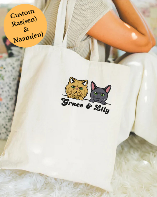 Peeking Cat Tote Bag - Gepersonaliseerde kattenras & naam
